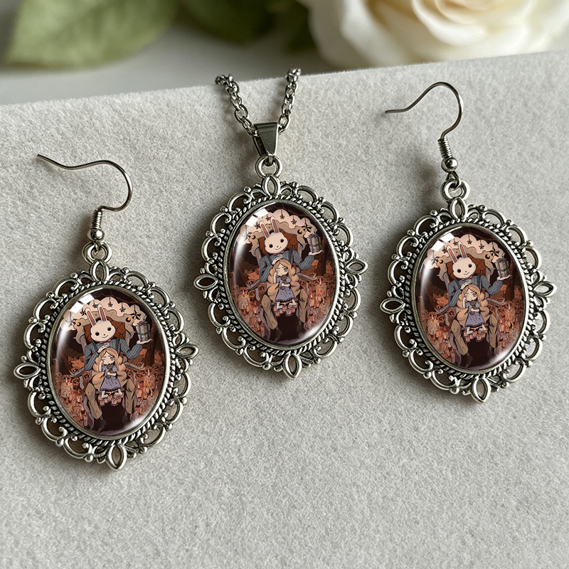 3pcs Dark Fairy Tale Rabbit Earrings Necklace Set